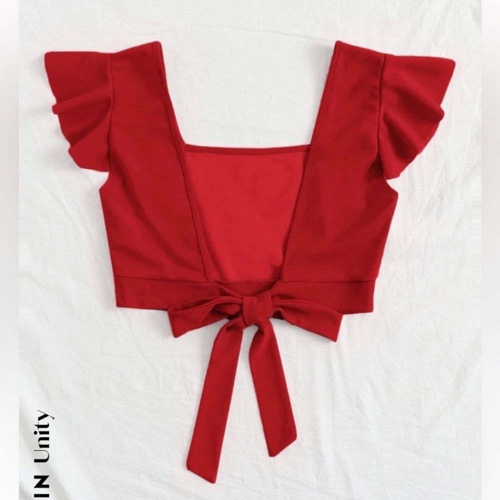 Red Ruffle Sleeve Top - Picture 2 of 5